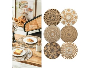 Sets de table ronds à imprimé bohème en pvc tressés lot de 6 sets de table lavable résiste à la chaleur antidérapant tapis de table pour cuisine restaurant table à manger (mélange)