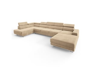 Canapé d'angle gauche convertible MASSENO 6 places Velours beige avec coffre de rangement
