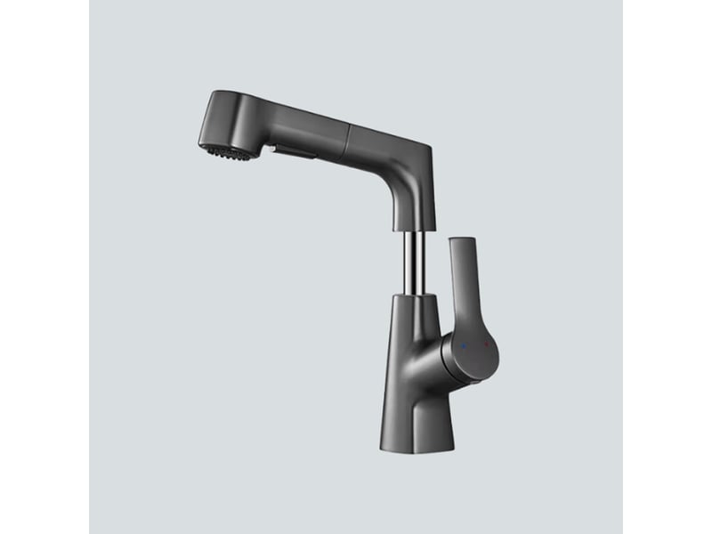  Robinet de lavabo extractible, robinet de lavabo monotrou, valve en céramique (gris)  - Conforama A