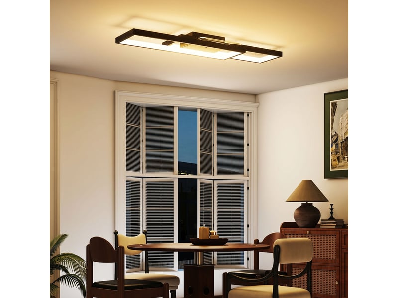  Plafonnier led rectangle 43w, luminaire plafonnier 3000-6000k, 4600lm, télécommande, 70 x 30 cm, noir  - Conforama B