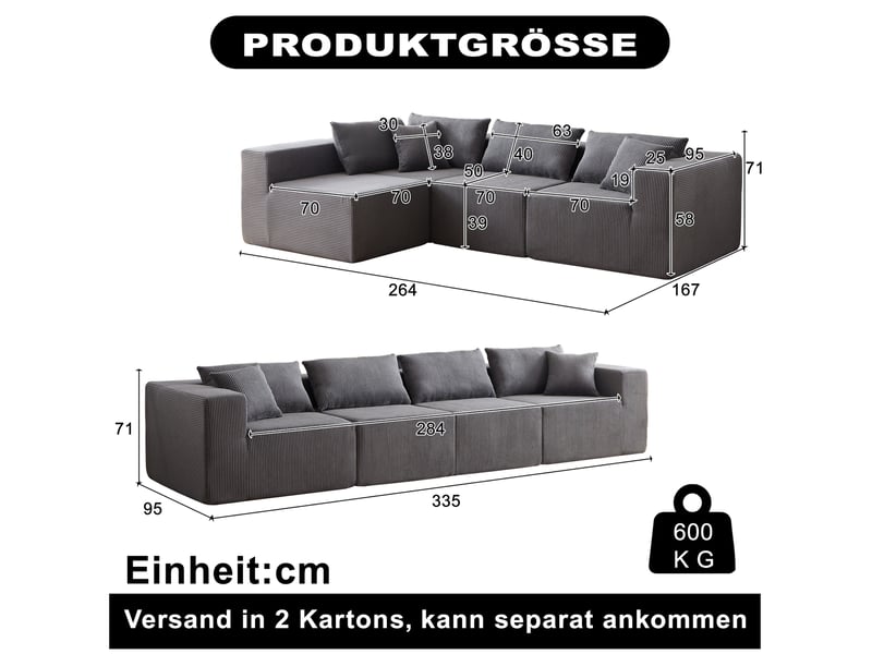 Canapé d'angle modulable 4 places en velours côtelé gris homvra - Conforama E