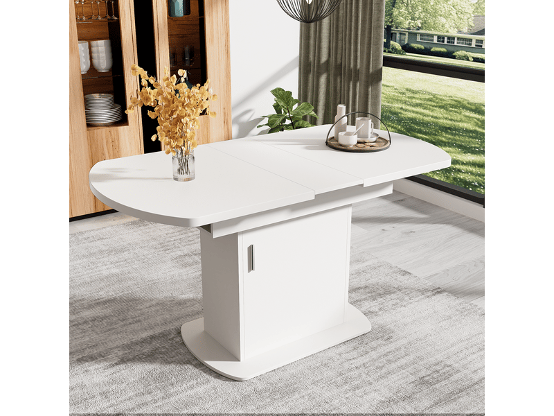 Table à manger extensible ovale 110130x70 cm avec rangement, table de cuisine gain de place multifonction, style moderne - blanc - Conforama B