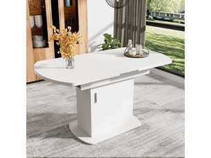 Table à manger extensible ovale 110130x70 cm avec rangement, table de cuisine gain de place multifonction, style moderne - blanc