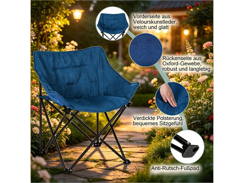  Chaise de camping pliante rembourrée en métal noir et bleu  - Conforama D