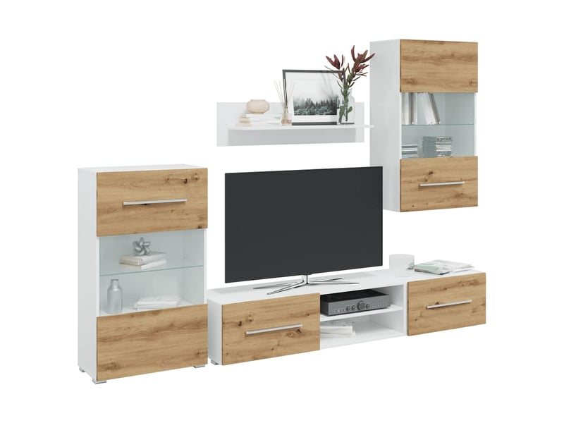 Meubles tv avec lumière led 5 pcs chêne artisanal bois ingénierie - Conforama B