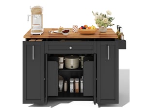 Desserte de cuisine 120 x 45-70 x 87 cm noir et naturel en mdf, plateau rabattable et rangement mobile
