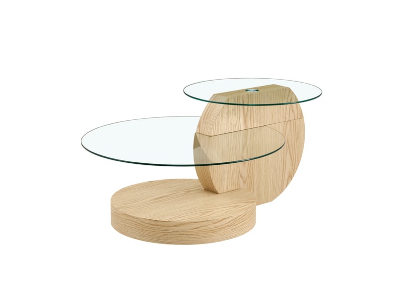  Table basse à 2 niveaux avec plateau en verre de sécurité et structure en mdf, pour salon, 78,99 × 78,51 × 24,51 cm  - Conforama A