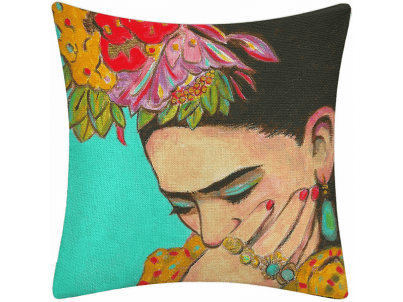  Lot de 4 housse de coussin - 4 pièces peinture à l'huile frida kahlo autoportrait coton lin taie d'oreiller voiture, coussin canapé, canapé, - lit 45 x 45 cm, vert  - Conforama C