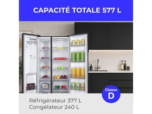 Refrigerateur américain froid Ventilé (no frost): sans givre CONTINENTAL EDISON CERANF577NFBD -  largeur 91 cm x hauteur 177 cm