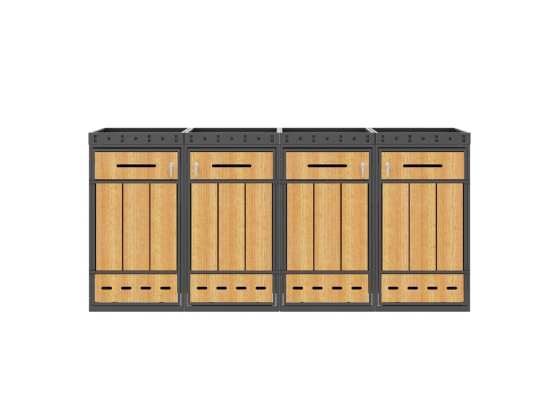 Coffre poubelle avec jardinière gris effet bois, 4 bacs 120-240 l, rangement extérieur - Conforama A