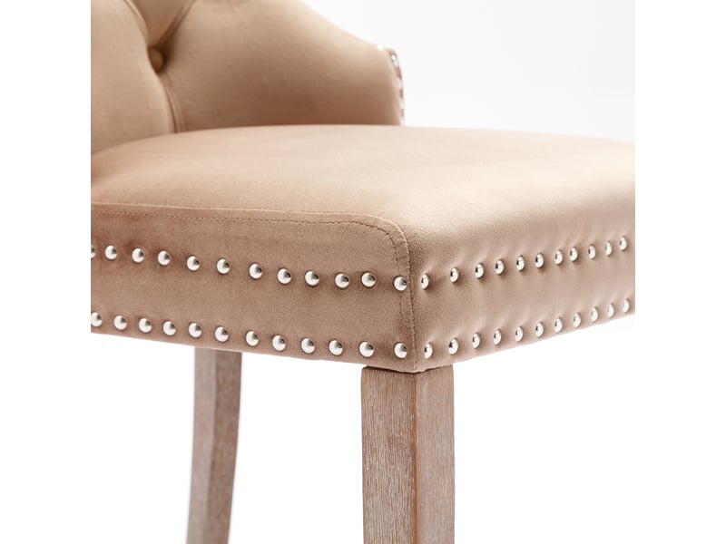 Lot de 6 chaises de salle à manger en velours, dossier mouluré, pieds en bois massif  - Conforama E