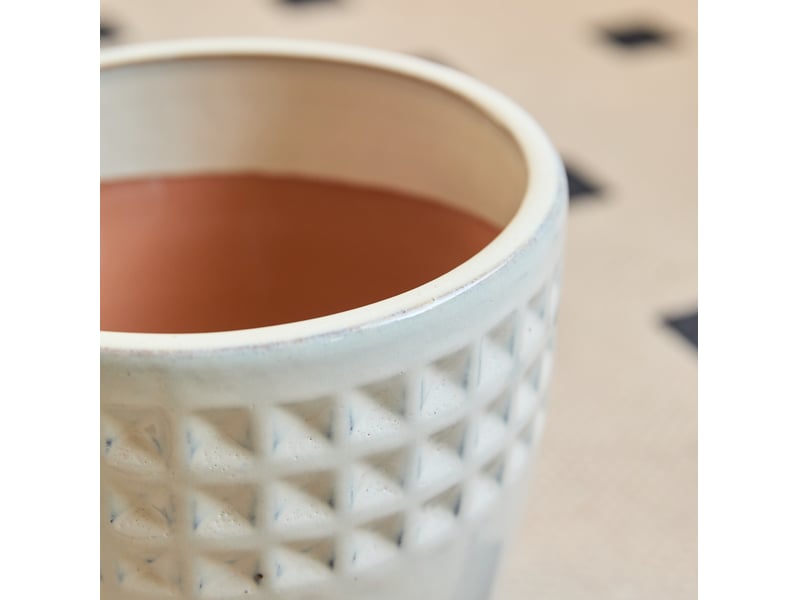  Lot de 3 pots de fleurs en céramique ø3830,523 cm – blanc crème – drainage et relief triangulaire géométrique  - Conforama D