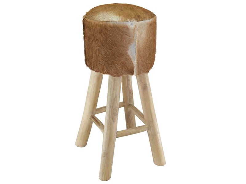  Tabouret de bar, chaise de bar cuir de chèvre et bois de teck solide shl5106  - Conforama C