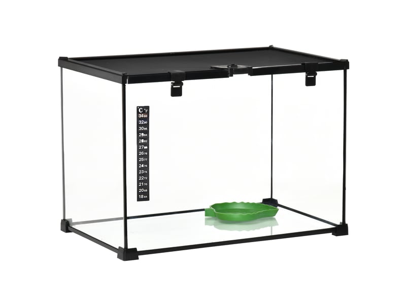 Terrarium en verre 50 x 30 x 35 cm – noir – ventilation grillagée et ouverture d'alimentation - Conforama A