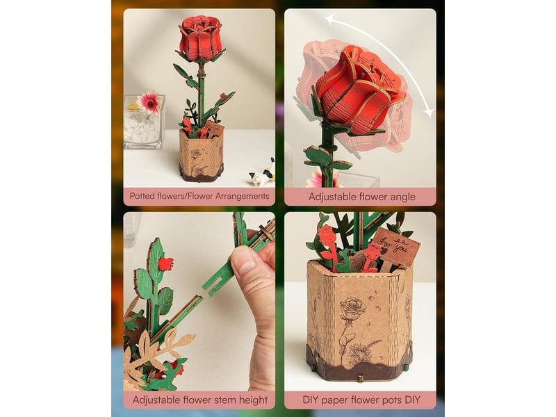  Fleurs artificielles deco, puzzle 3d bois, maquette en bois a construire, construction adulte, cadeaux anniversaire femmes pour la saint-valentin &amp; décoration d'intérieur, tw041  - Conforama C