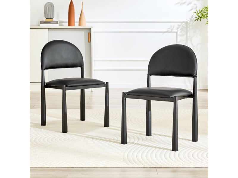  Lot de 2 chaises modernes pour salle à manger, rembourrées, dossier arrondi, cuir pu et pieds métal - 80 cm  - Conforama D