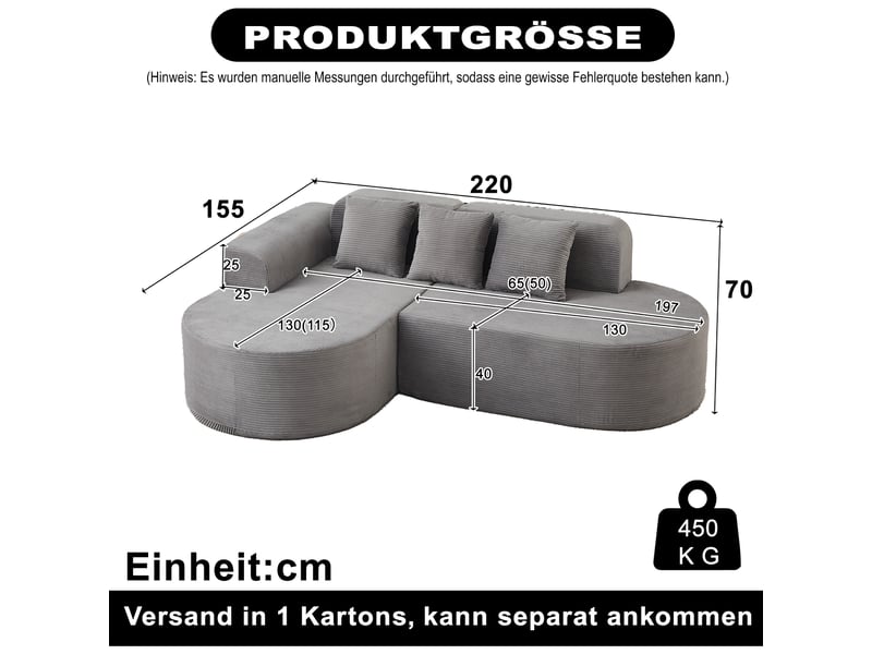  Canapé d'angle, canapé modulable, forme incurvée, design moderne, 220 cm, pour salon et séjour, en velours tricoté  - Conforama R