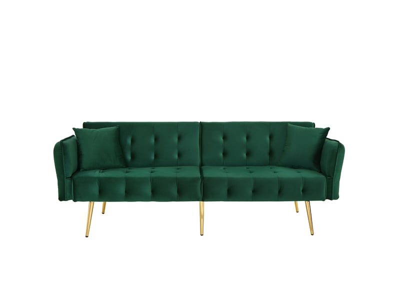 Canapé convertible 2 places vert - canapé-lit velours avec dos et accoudoirs réglables pour salon moderne  - Conforama A