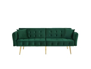 Canapé convertible 2 places vert - canapé-lit velours avec dos et accoudoirs réglables pour salon moderne