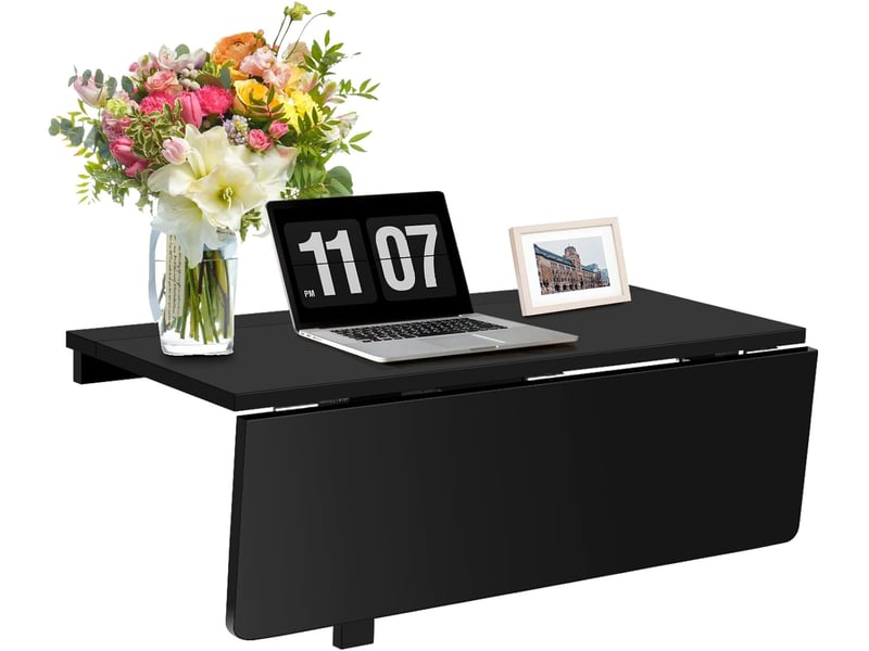 Costway table pliante cuisine table rabattable murale-double plateaux pliable 80×60cm(l x l) pour entrée bureau cuisine-noir  - Conforama B