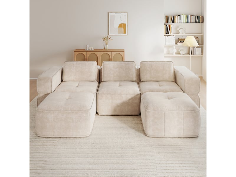  Canapé panoramique modulable 3 places en polyester beige – 271 x 162 x 67 cm Fay Lum - Conforama B