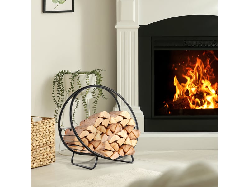  Porte-bûches en métal noir, panier avec poignée, intérieur et extérieur, 45 x 29,5 x 47 cm  - Conforama C