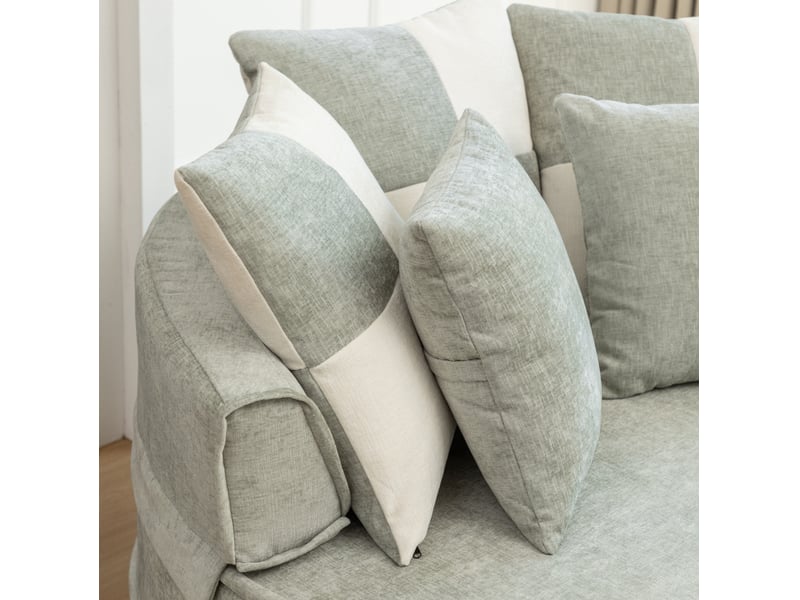  Fauteuil rond 1 place vert menthe en tissu avec ottomane et 5 coussins, confort moelleux pour se détendre chez vous  - Conforama D
