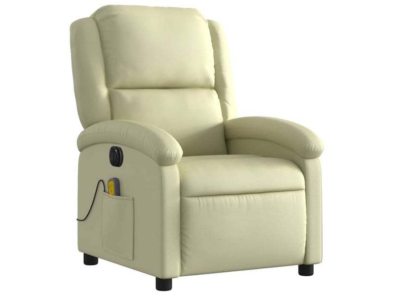 Fauteuil de massage inclinable électrique crème cuir véritable  - Conforama D