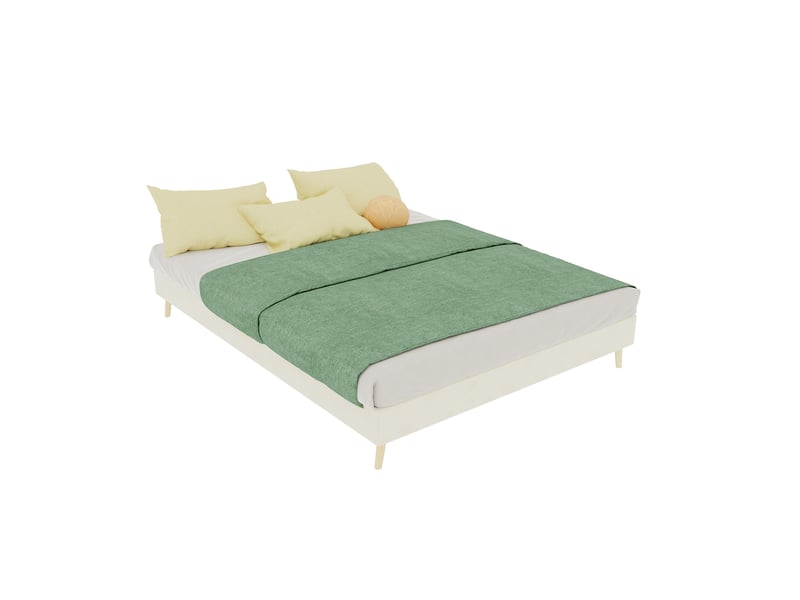 Lit simple 140 × 200 cm 2 places avec base basse, sans matelas, en tissu velours beige et structure métallique - Conforama A