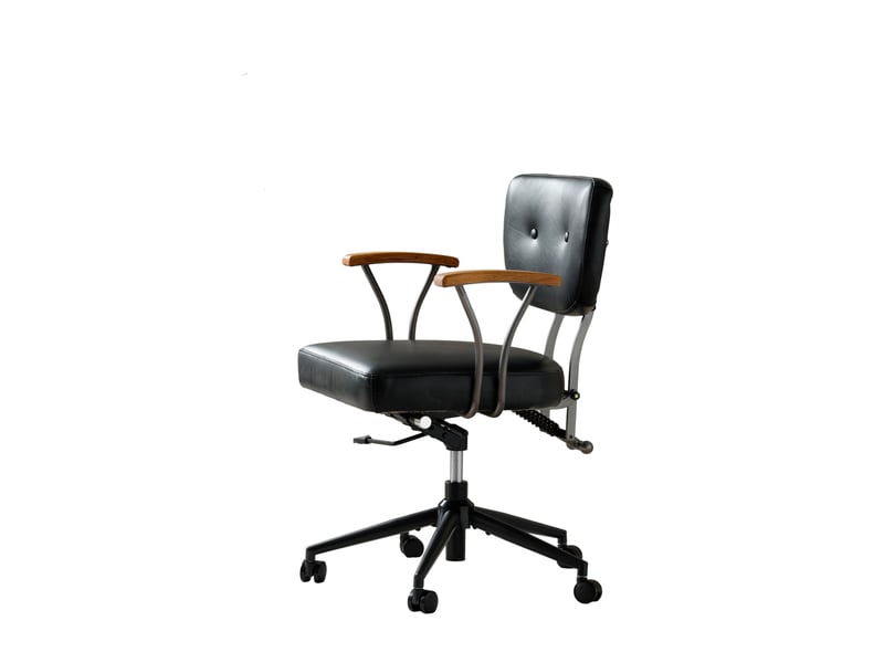  Fauteuil de bureau ergonomique 65x62x82-87 cm noir - chaise de bureau pivotante en cuir avec accoudoirs en chêne et roulettes  - Conforama A