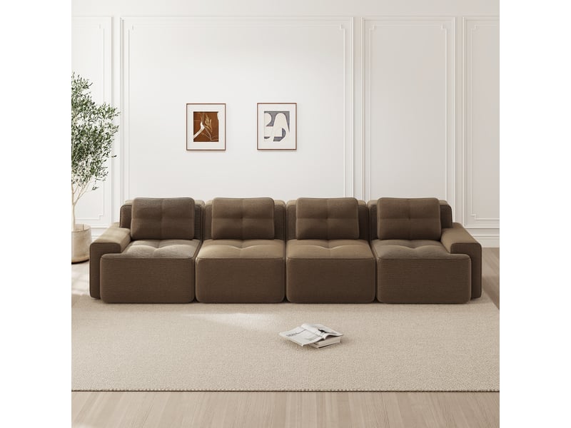 Canapé modulable, canapé 4 places – en velours côtelé, marron, sans montage, sans cadre, style cloud, base antidérapante - Conforama R