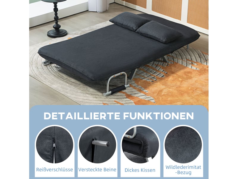  Canapé convertible 2 places avec dossier réglable 5 positions et coussins en tissu effet velours noir  - Conforama D