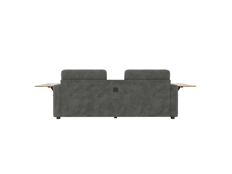  Canapé convertible 2 places avec assise réglable, deux tiroirs, tablettes et porte-gobelets en chenille gris foncé  - Conforama A