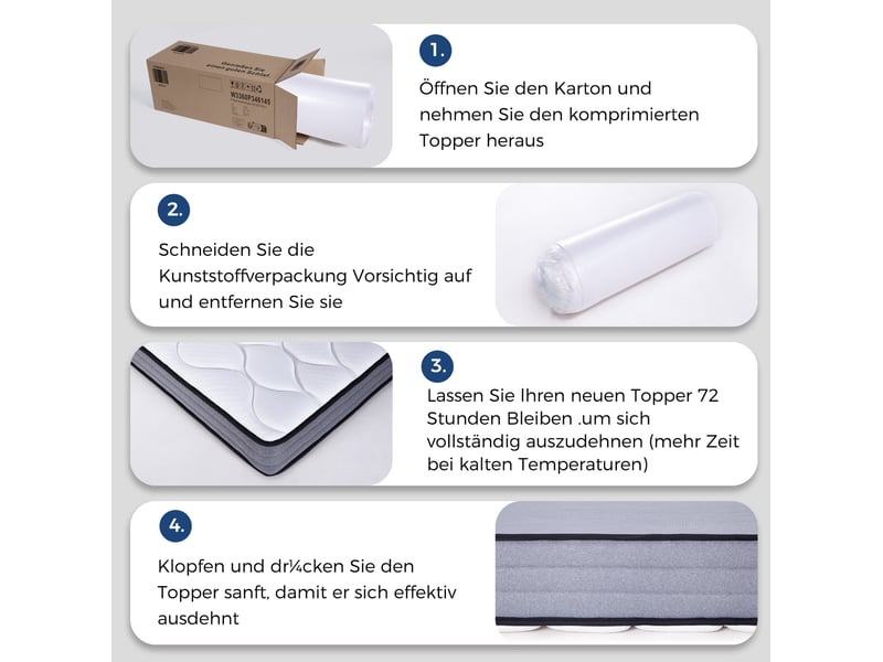  Matelas à ressorts ensachés modenvie 160 x 200 cm h3 20 cm 7 zones avec mousse à mémoire de forme et housse en lyocell blanc et gris  - Conforama E