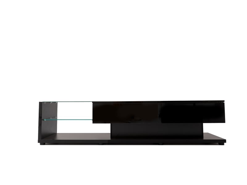  Meuble tv bas laqué modulable - lowboard salon avec cloisons en verre led - moderne et rustique  - Conforama A