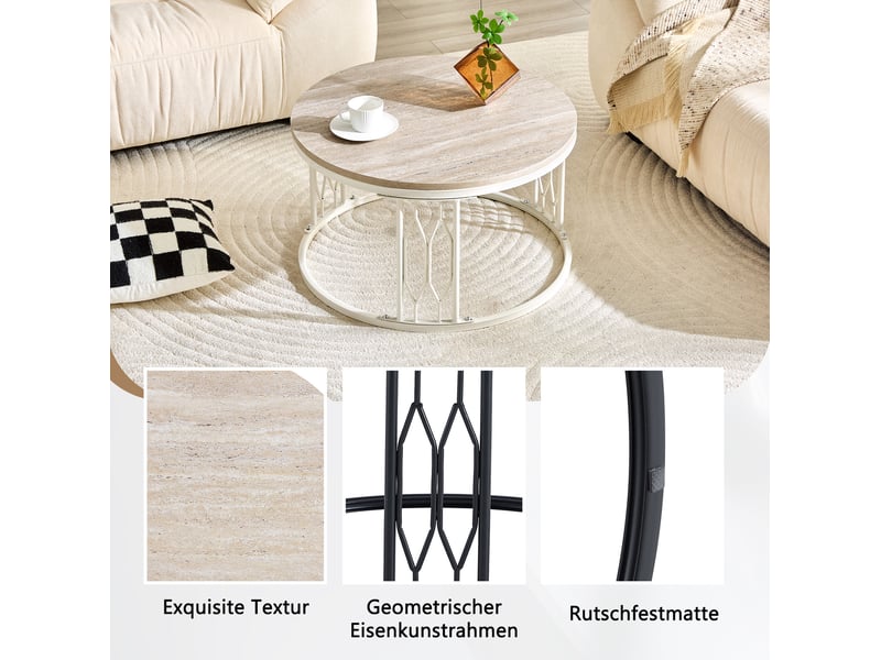  Table basse ronde – plateau mdf effet bois et structure métal blanc – ø 70 x h 40,5 cm  - Conforama D
