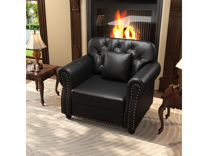  Fauteuil chesterfield 1 place en simili cuir noir, capitonné, 105 cm Fay Lum - Conforama B