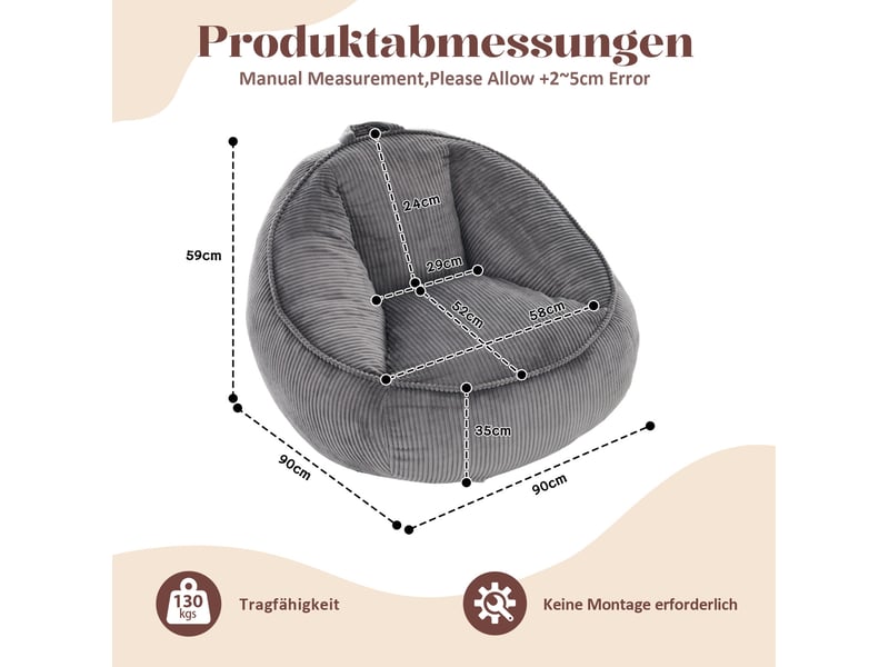  Fauteuil poire 90x90x59 cm dossier ergonomique gris clair  - Conforama E