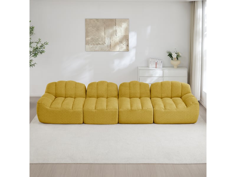  Canapé droit coquille 4 places bouclette jaune – 366 x 104 x 79 cm Fay Lum - Conforama B