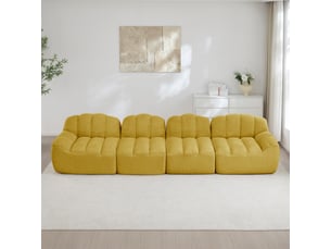Canapé droit coquille 4 places bouclette jaune – 366 x 104 x 79 cm