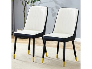 Lot de 2 chaises de salle à manger modernes en pu noir et blanc, dossier assorti, pieds métal noir, pour cuisine ou salle à manger