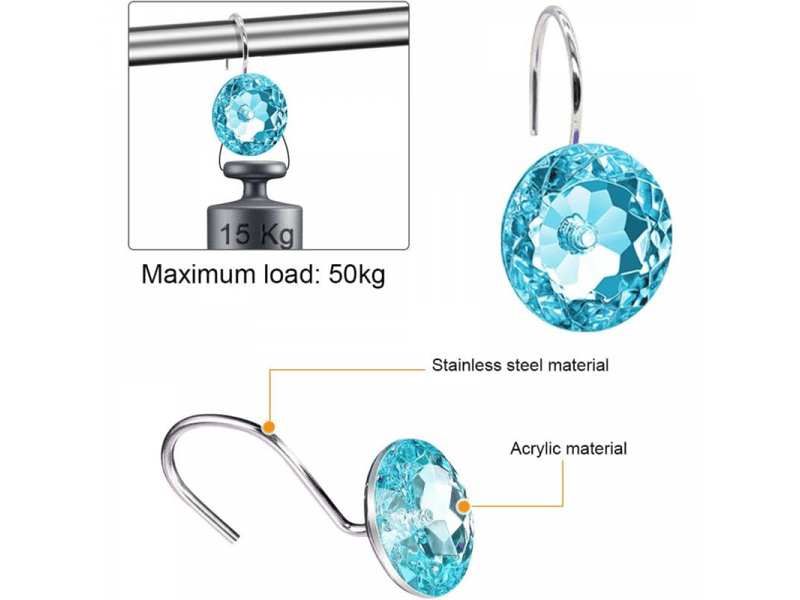  Crochets décoratifs pour rideau de douche - 12 pièces en acrylique transparent avec, bleu  - Conforama D