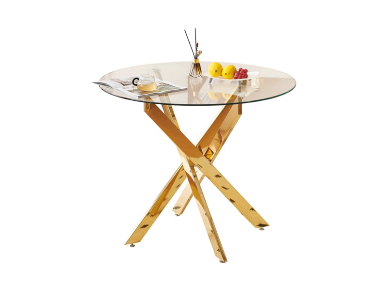  Table à manger ronde,80x80x75 cm,verre trempé et métal,doré  - Conforama A