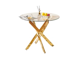Table à manger ronde,80x80x75 cm,verre trempé et métal,doré