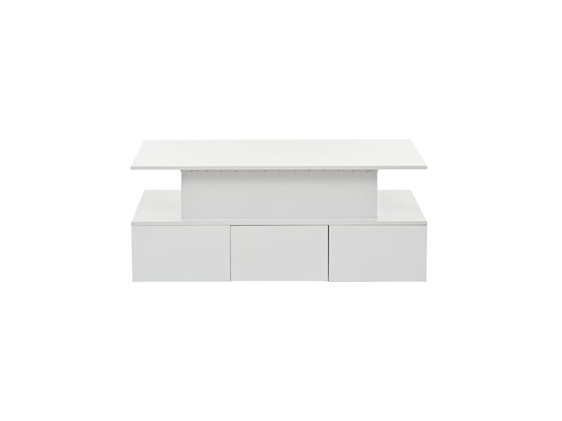 Table basse relevable blanche 100x50 cm led, 4 tiroirs et compartiment de rangement caché - Conforama C