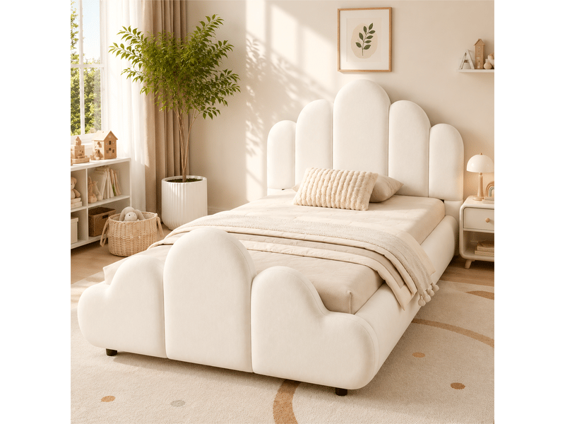 Lit d'enfant 90 x 200 cm, aux angles arrondis, en velours, beige - Conforama D