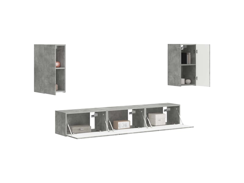  Ensemble meuble tv - banc tv - meuble de rangement 5 pcs gris béton bois d'ingénierie  - Conforama C