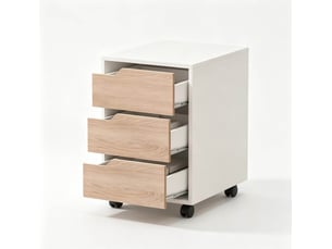 Caisson de bureau mobile 40 x 50 x 57,5 cm blanc et chêne, 3 tiroirs, roulettes avec freins pour documents