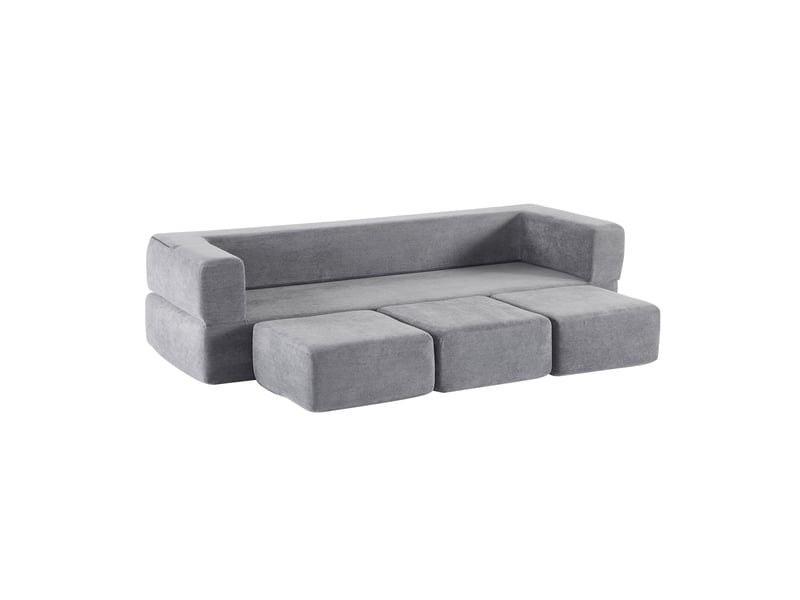  Canapé modulable convertible gris en tissu, 201 x 75,5 x 50 cm, déhoussable, 3 poufs, lit d’appoint pour studio et bureau W3498P444942 - Conforama A