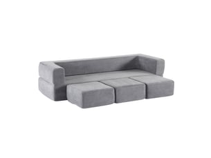 Canapé modulable convertible gris en tissu, 201 x 75,5 x 50 cm, déhoussable, 3 poufs, lit d’appoint pour studio et bureau